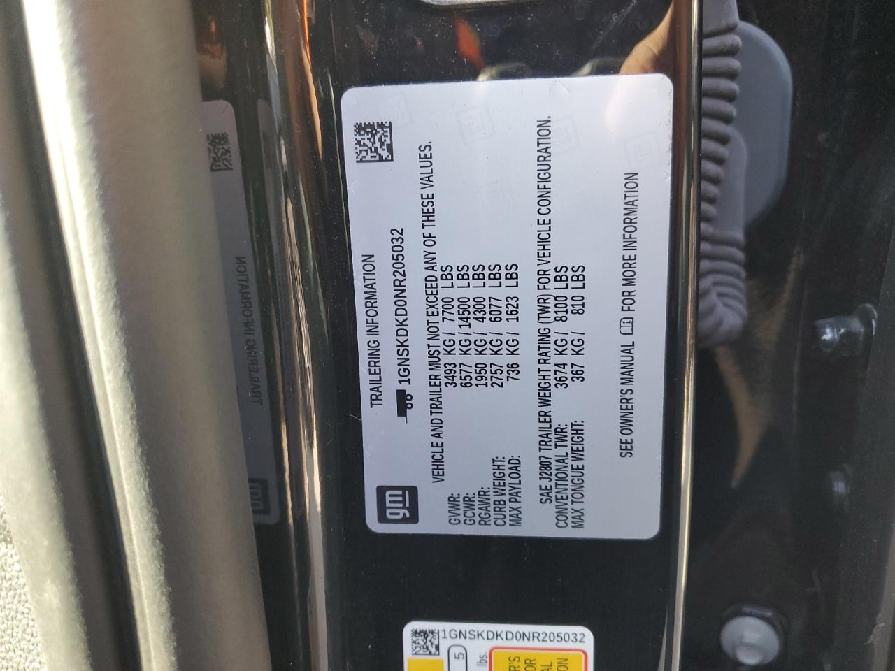 1GNSKDKD0NR205032 CHEVROLET SUBURBAN 2022