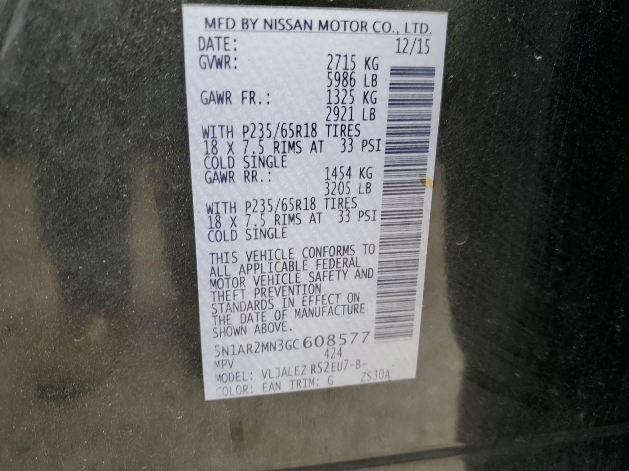 5N1AR2MN3GC608577 NISSAN PATHFINDER 2016