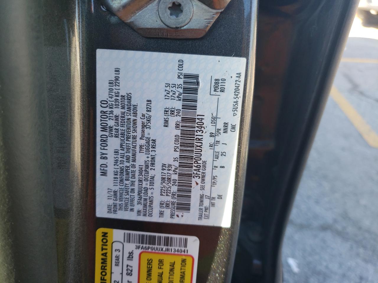3FA6P0UUXJR134041 FORD FUSION 2018