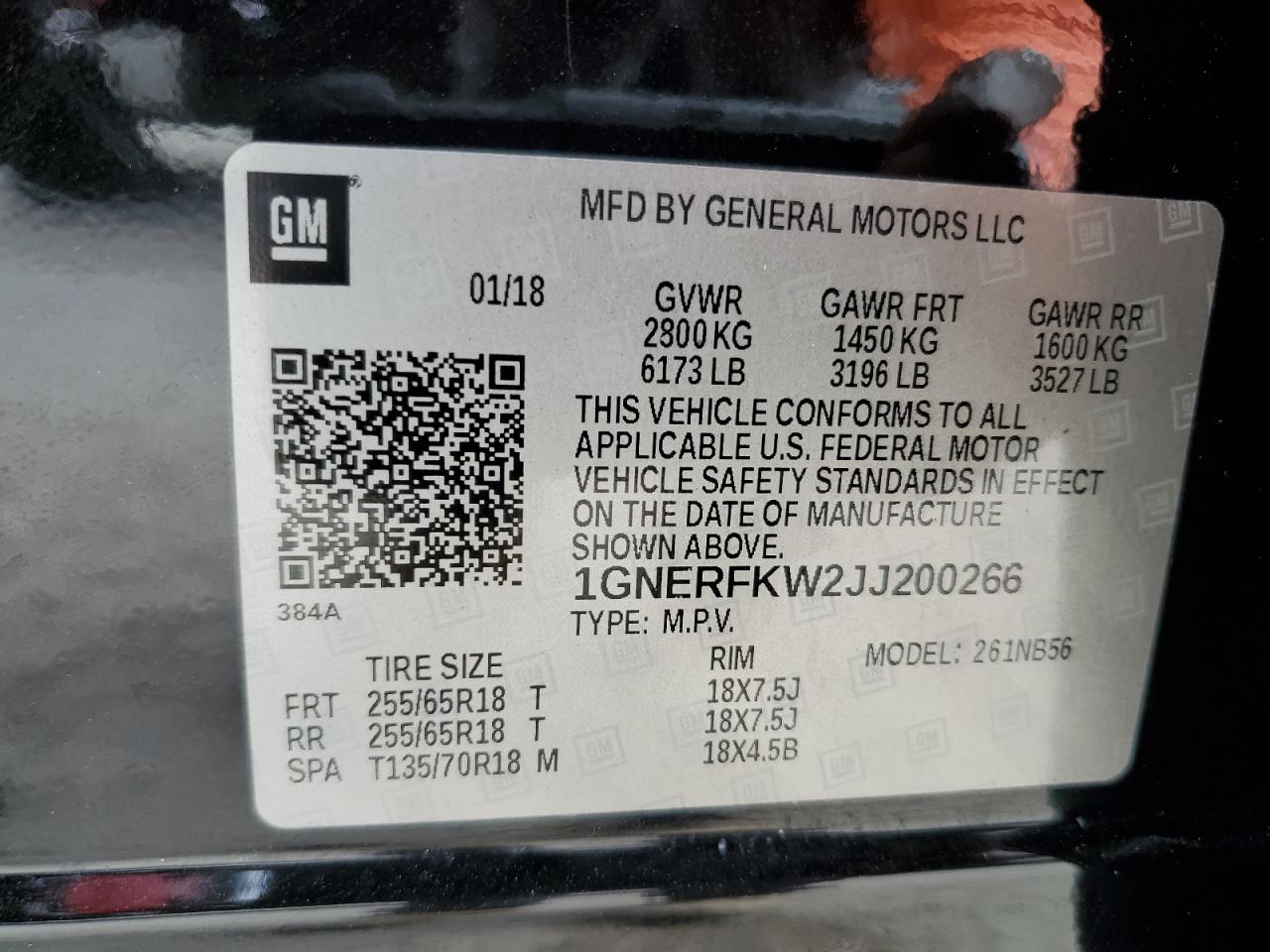 1GNERFKW2JJ200266 CHEVROLET TRAVERSE 2018