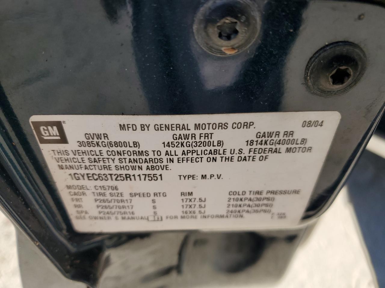 1gyec63t25r117551 1GYEC63T25R117551 2005 Cadillac Escalade Luxury