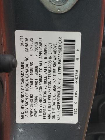 2HGFB2F59CH301418 2012 Honda Civic Lx
