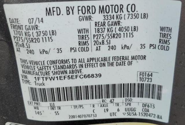 1FTFW1EF5EFC66839 Ford F150 Supercrew