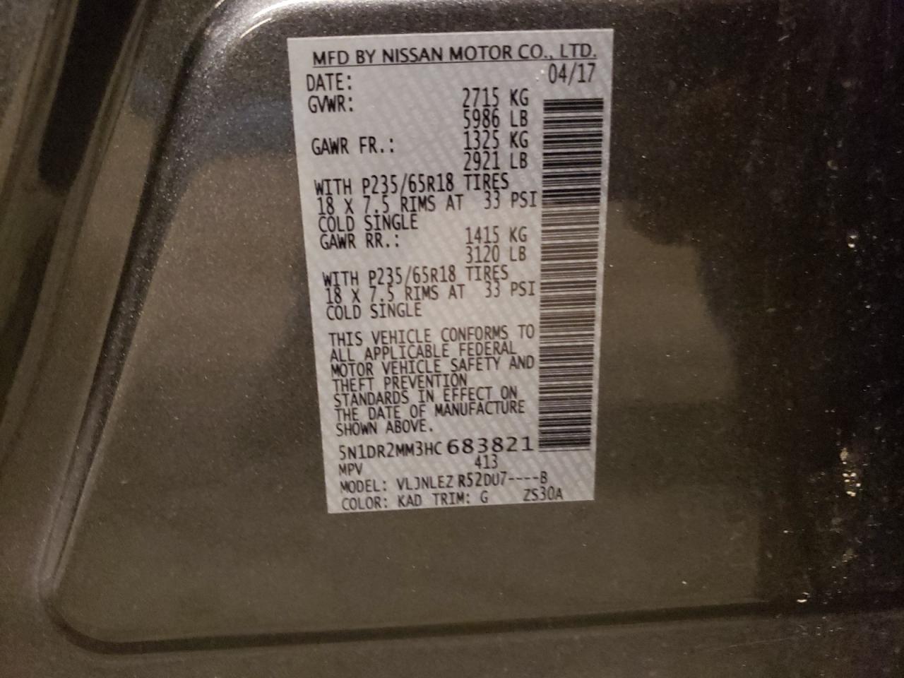 5N1DR2MM3HC683821 NISSAN PATHFINDER 2017