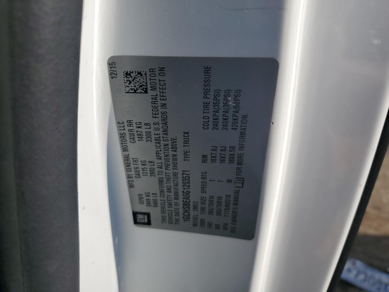 1GCHSBEA6G1203571 CHEVROLET COLORADO 2016