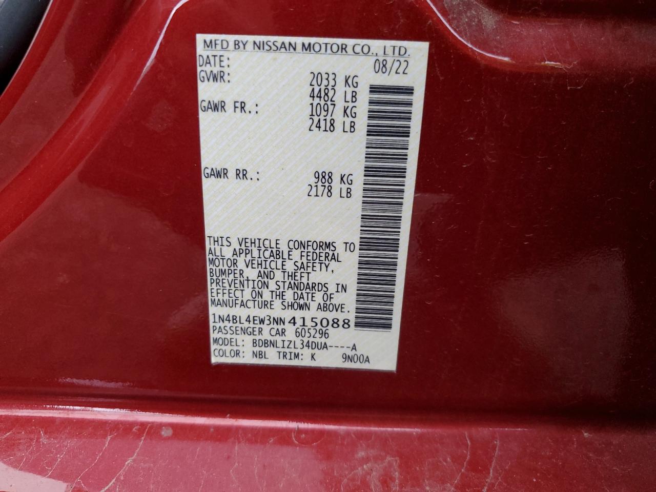 1N4BL4EW3NN415088 NISSAN ALTIMA 2022