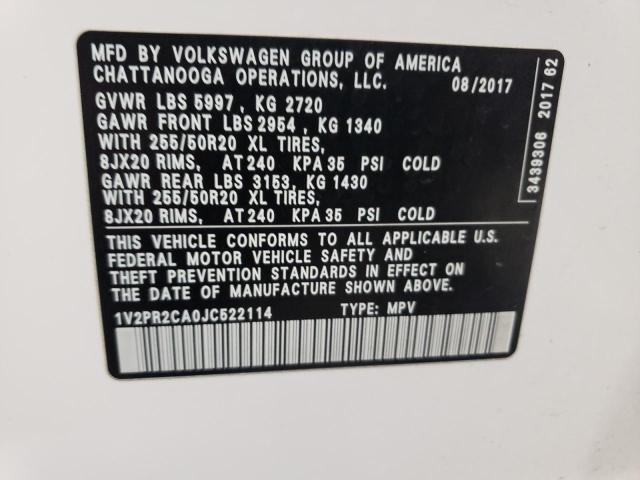 1V2PR2CA0JC522114 | 2018 VOLKSWAGEN ATLAS SE