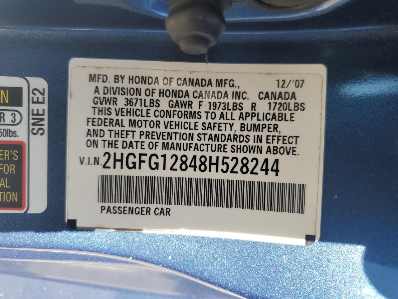 2HGFG12848H528244 2008 Honda Civic Ex