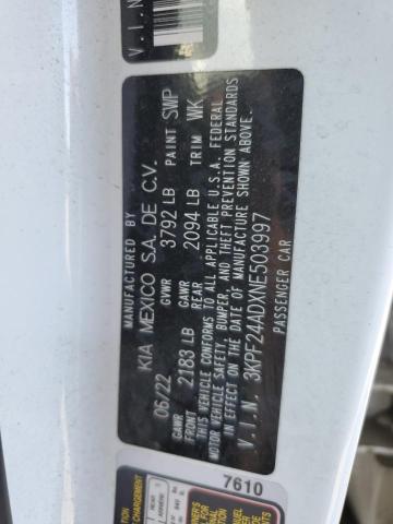 3KPF24ADXNE503997 KIA FORTE FE