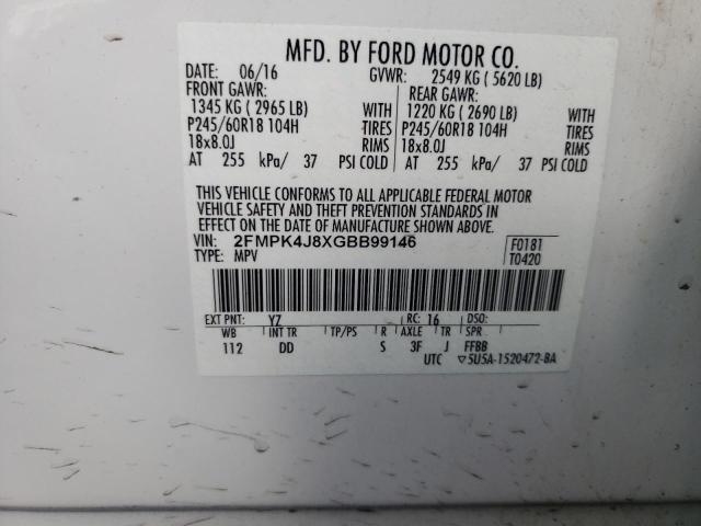 2FMPK4J8XGBB99146 2016 FORD EDGE, photo no. 13