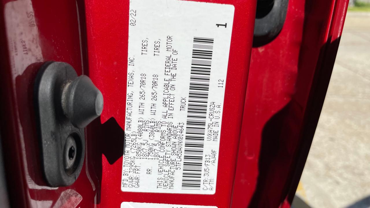 5TFLA5DAXNX014643 2022 Toyota Tundra Double Cab Sr