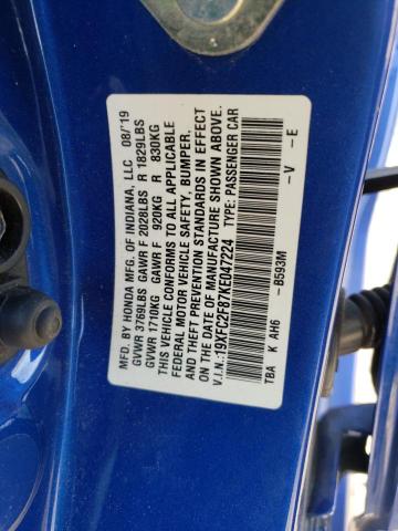 19XFC2F87KE047224 Honda Civic Sport