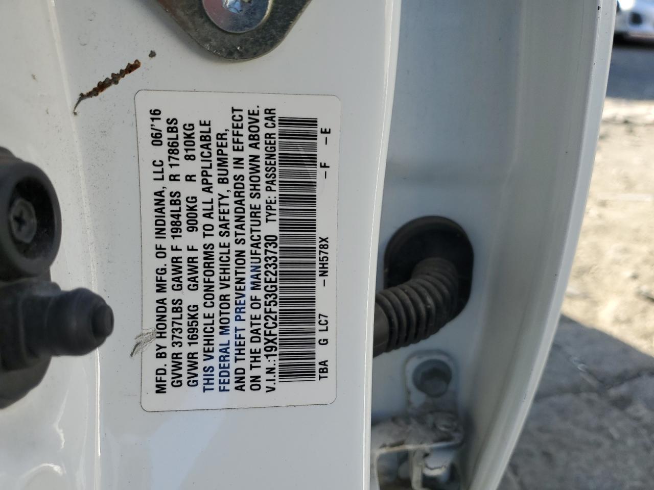 19XFC2F53GE233730 HONDA CIVIC 2016
