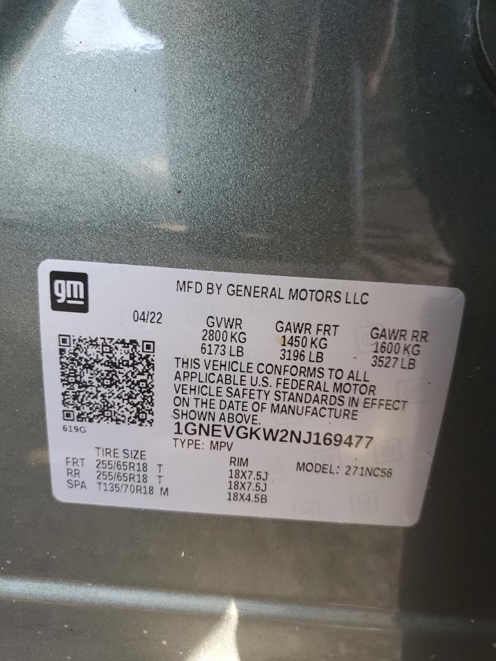 1GNEVGKW2NJ169477 CHEVROLET TRAVERSE 2022
