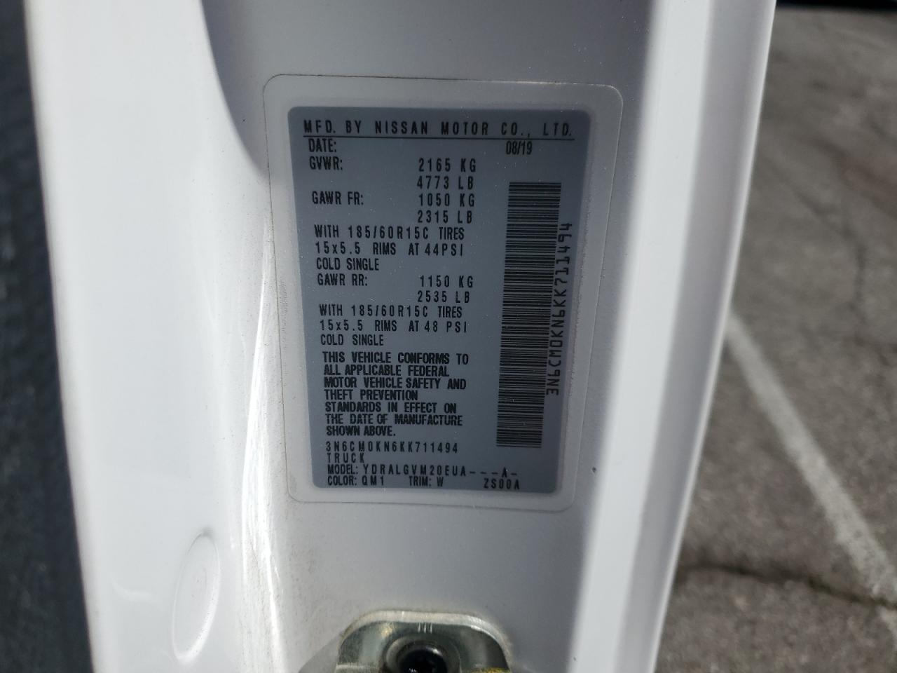 3N6CM0KN6KK711494 NISSAN NV 2019