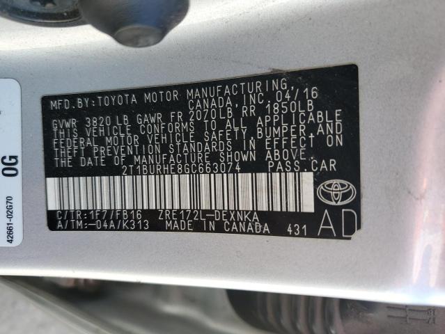 2T1BURHE8GC663074 2016 Toyota Corolla L