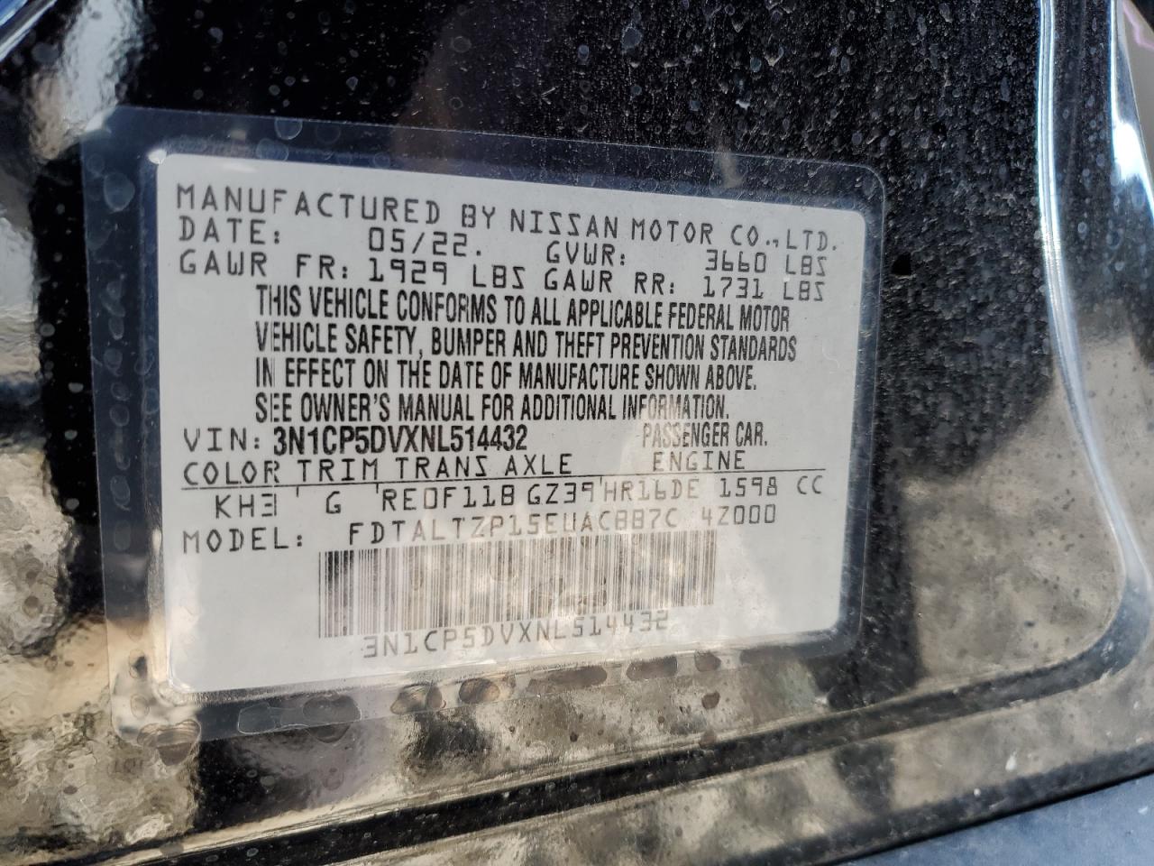 3N1CP5DVXNL514432 NISSAN KICKS 2022