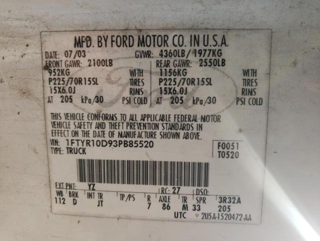 1FTYR10D93PB85520 2003 Ford Ranger
