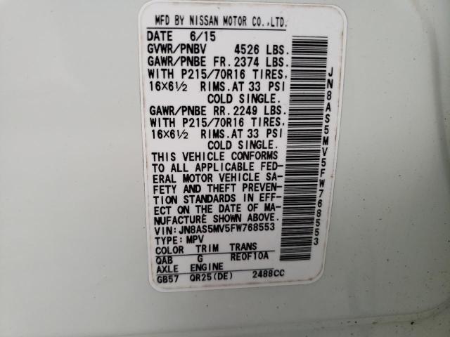 JN8AS5MV5FW768553 Nissan Rogue Select S
