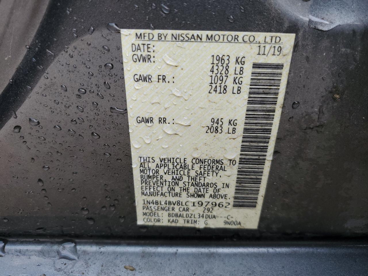 1N4BL4BV8LC197962 NISSAN ALTIMA 2020