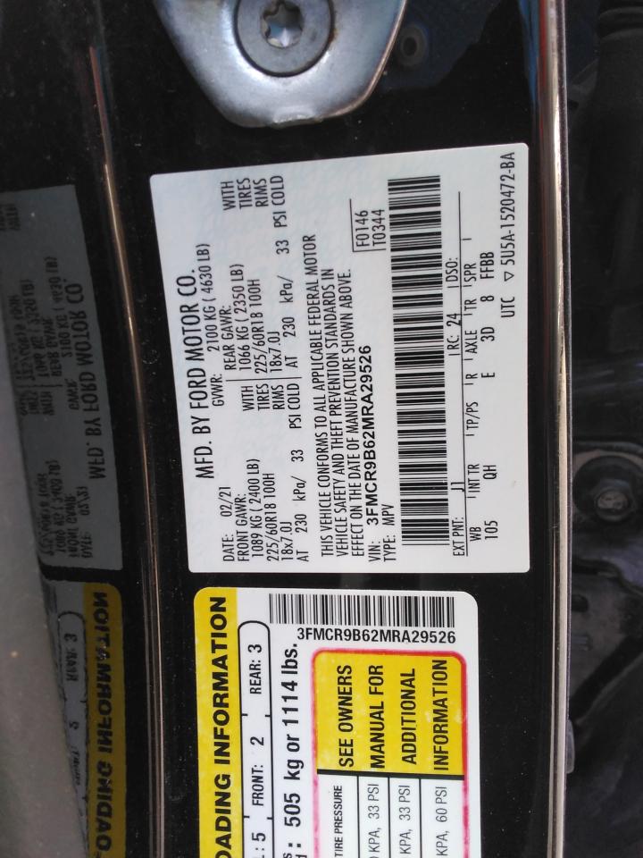 VIN: 3FMCR9B62MRA29526 2021 FORD BRONCO