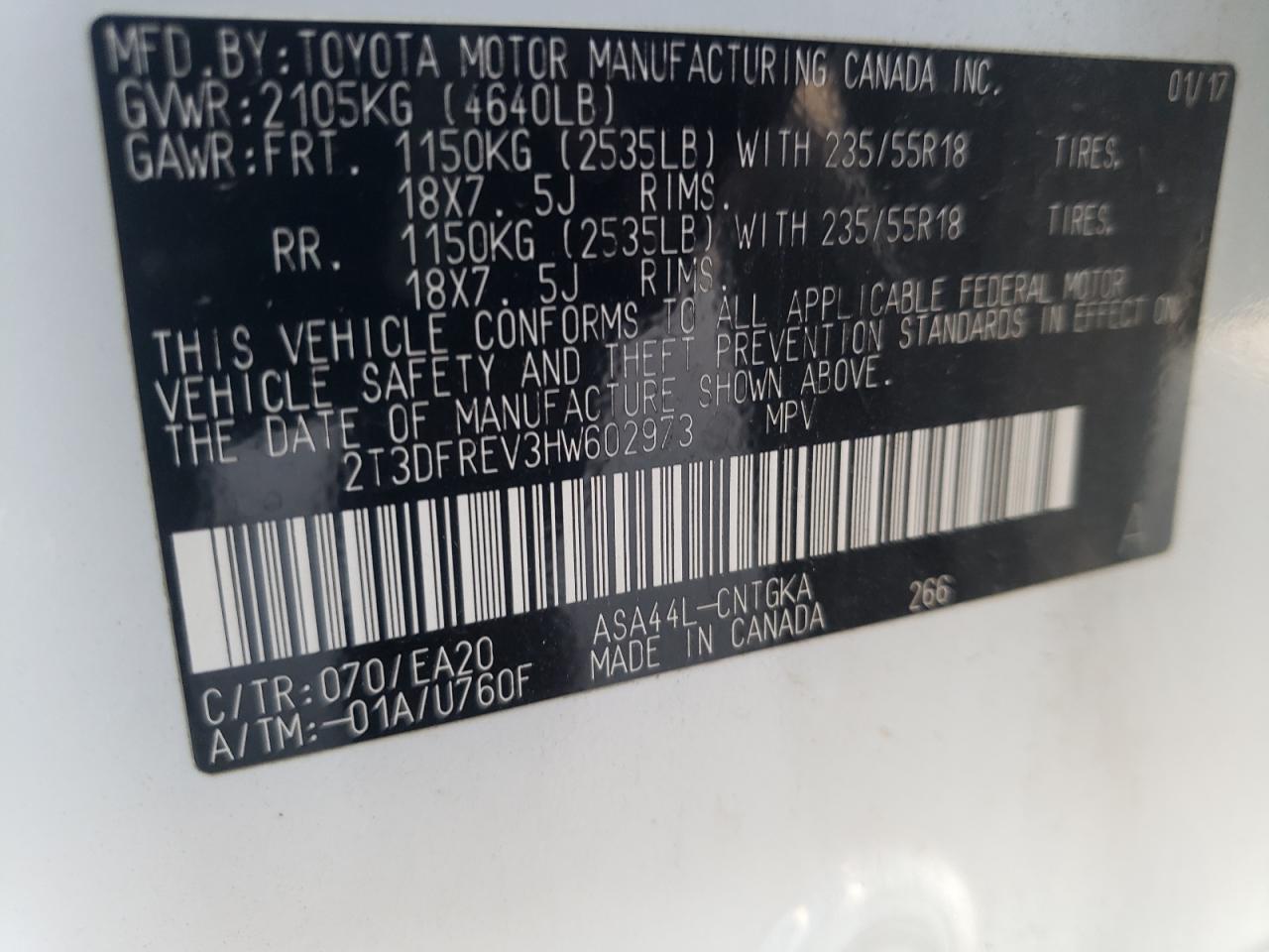 2T3DFREV3HW602973 TOYOTA RAV4 2017