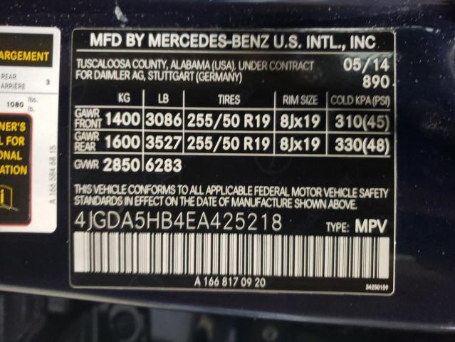 VIN 4JGDA5HB4EA425218 2014 Mercedes-Benz ML-Class, ... no.13