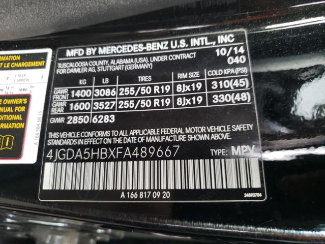 VIN 4JGDA5HBXFA489667 2015 Mercedes-Benz ML-Class, ... no.12