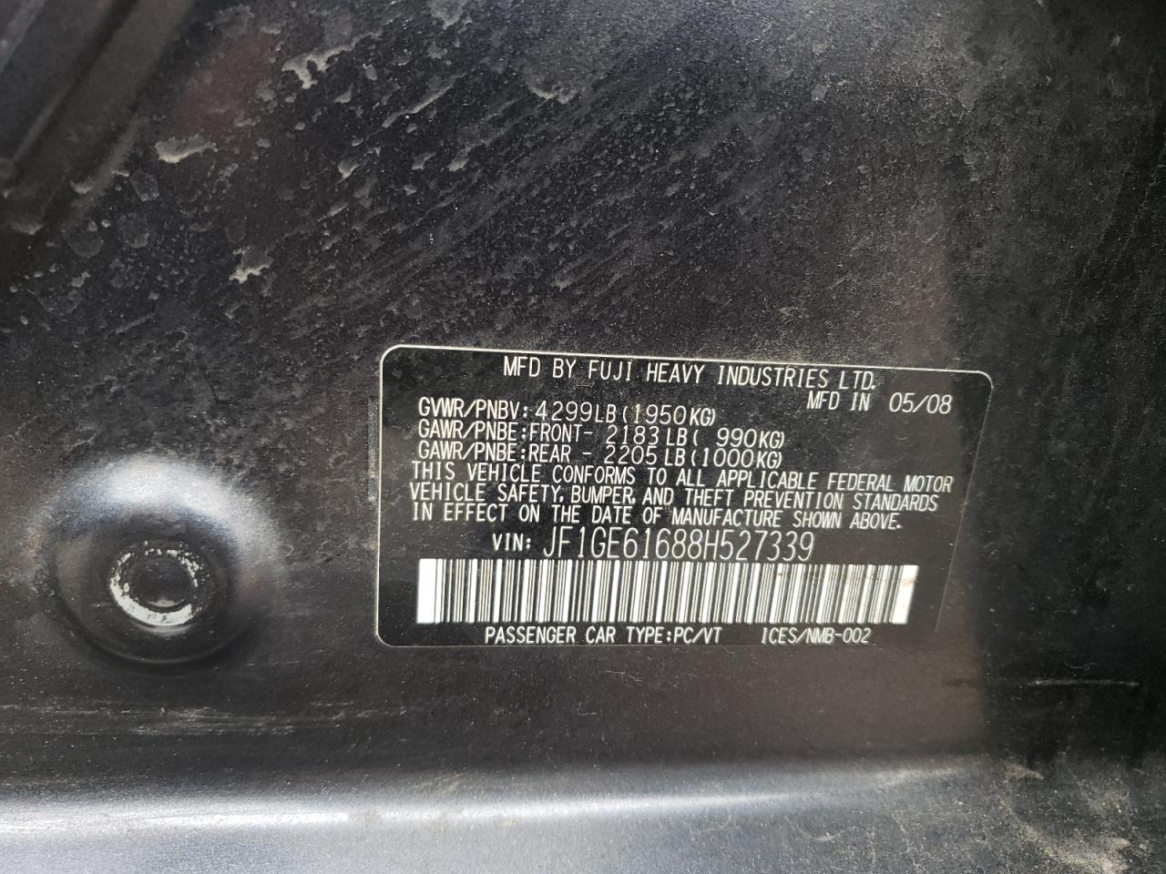JF1GE61688H527339 2008 Subaru Impreza 2.5I