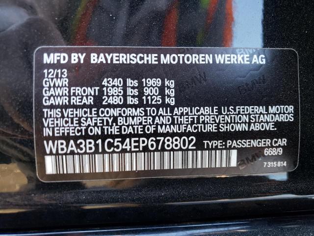 WBA3B1C54EP678802 Auction: COPART Lot: 73335553 Location: CA - HAYWARD WBA3B1C54EP678802 BMW 3 SERIES 2014 BLACK Photo 12