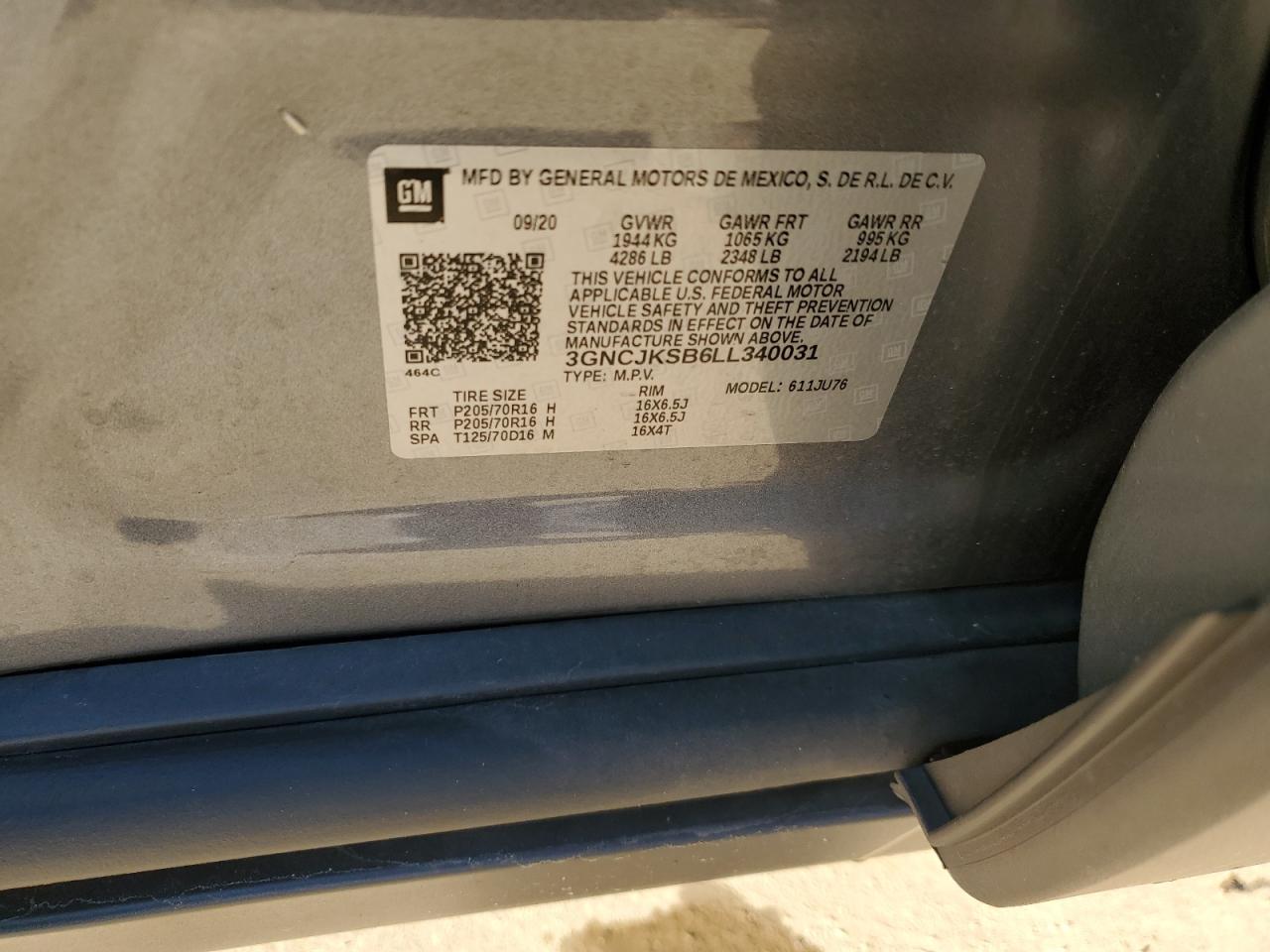 3GNCJKSB6LL340031 CHEVROLET TRAX 2020