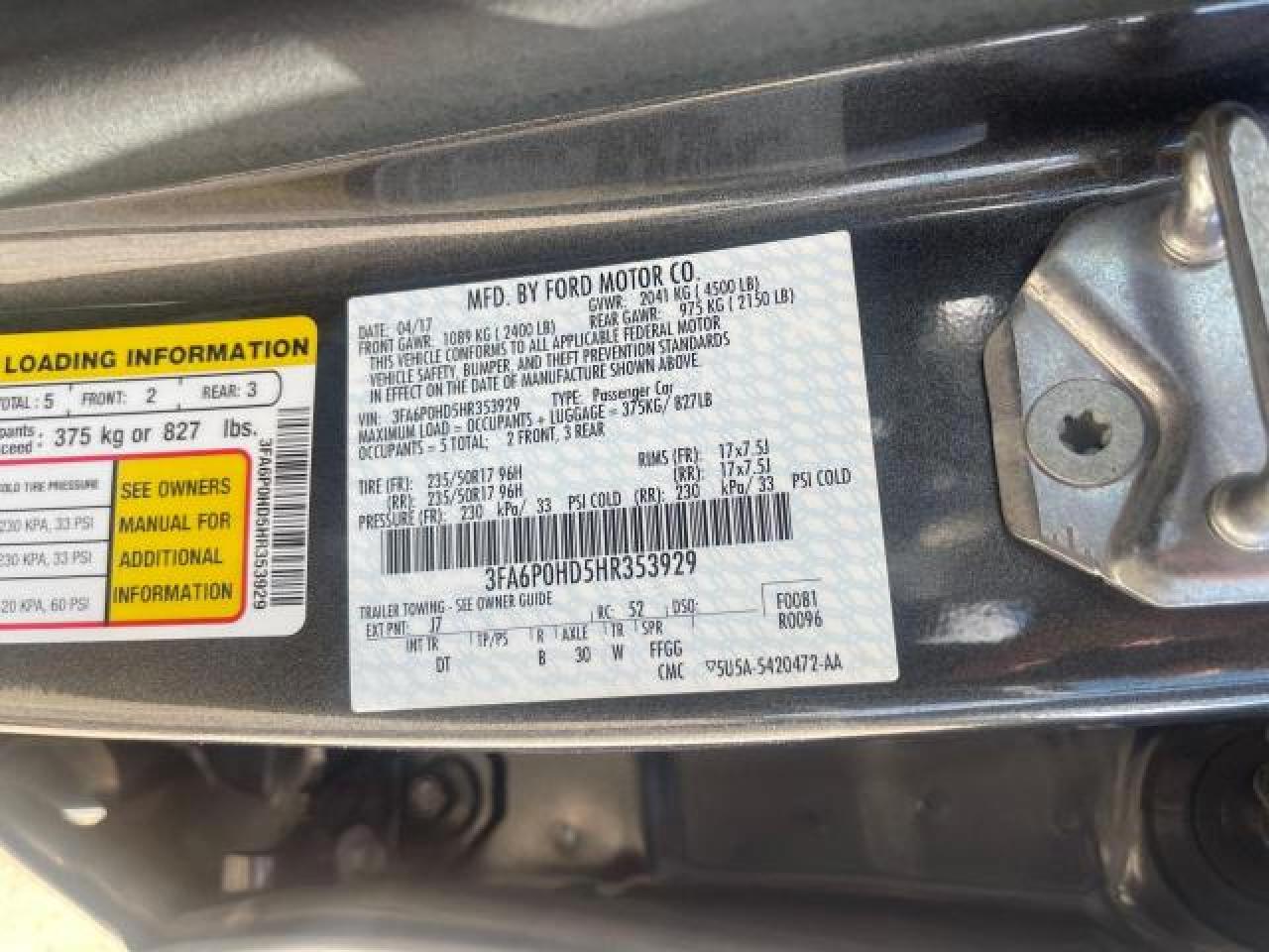 3FA6P0HD5HR353929 2017 Ford Fusion Se