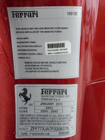 2015 Ferrari California T VIN: ZFF77XJA7F0208378 Lot: 70683973