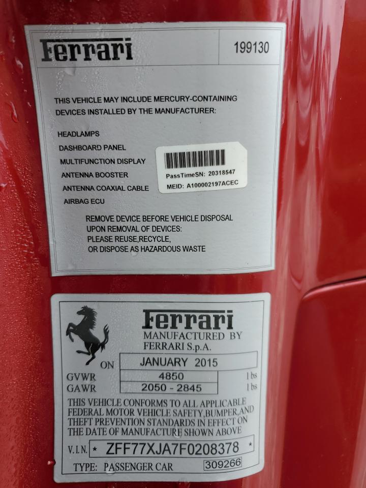 ZFF77XJA7F0208378 2015 Ferrari California T