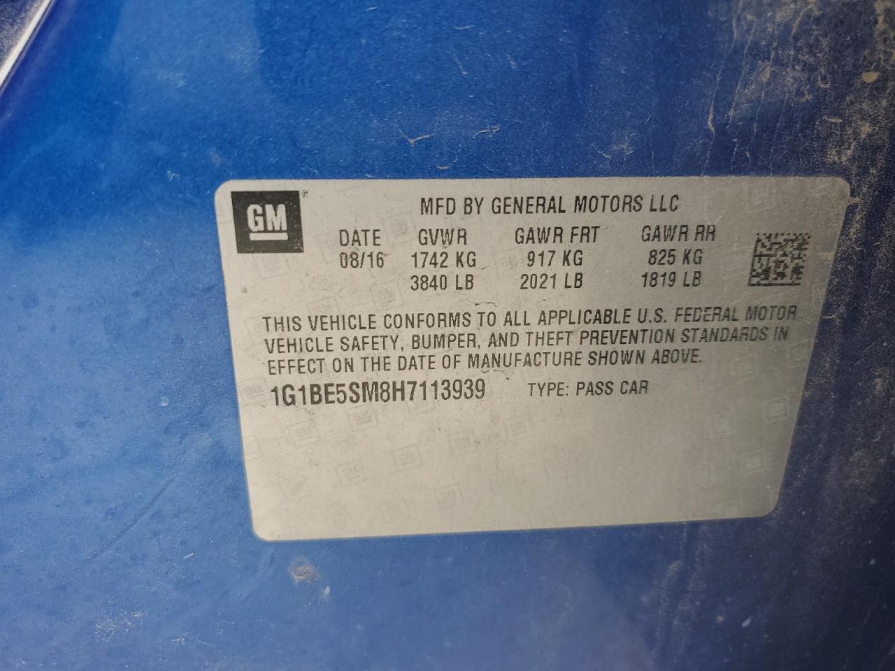 1G1BE5SM8H7113939 CHEVROLET CRUZE 2017