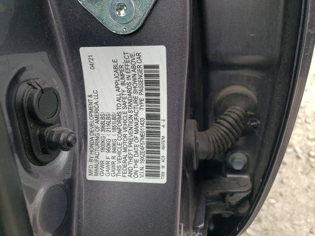 2021 Honda Insight Ex vin: 19XZE4F57ME011433