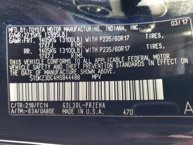 5TDKZ3DC4HS844488 Toyota SIENNA LE