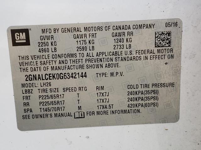 2GNALCEK0G6342144 | 2016 CHEVROLET EQUINOX LT