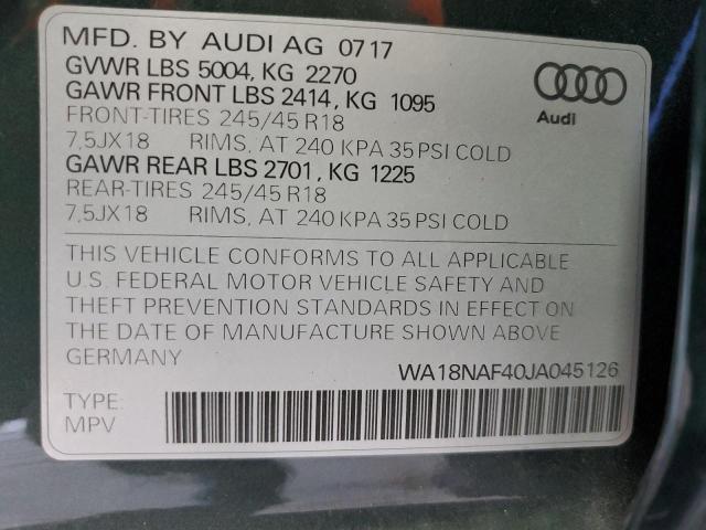 WA18NAF40JA045126 2018 AUDI A4, photo no. 12