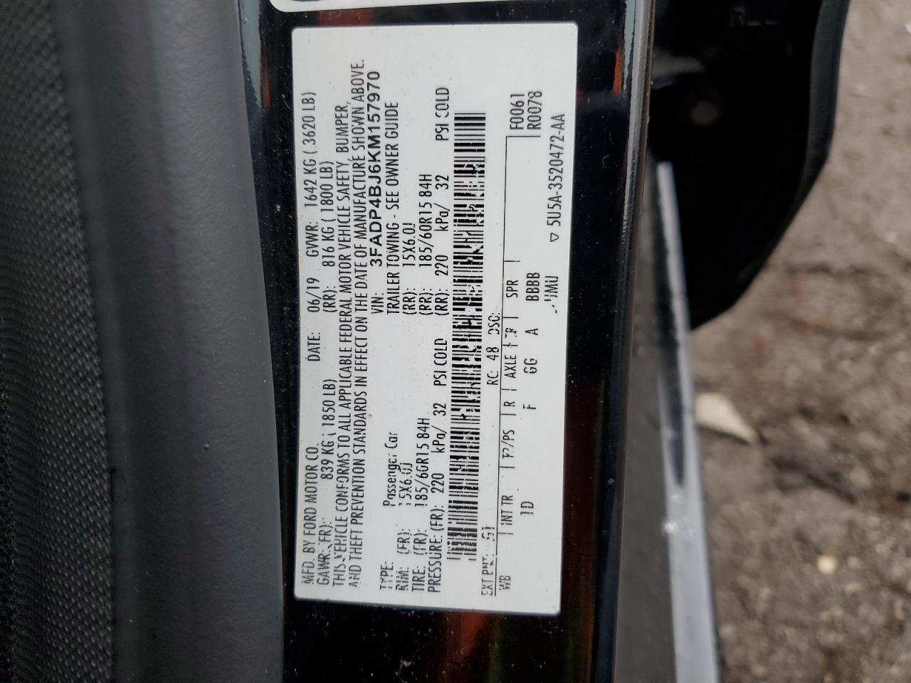 3FADP4BJ6KM157970 2019 Ford Fiesta Se