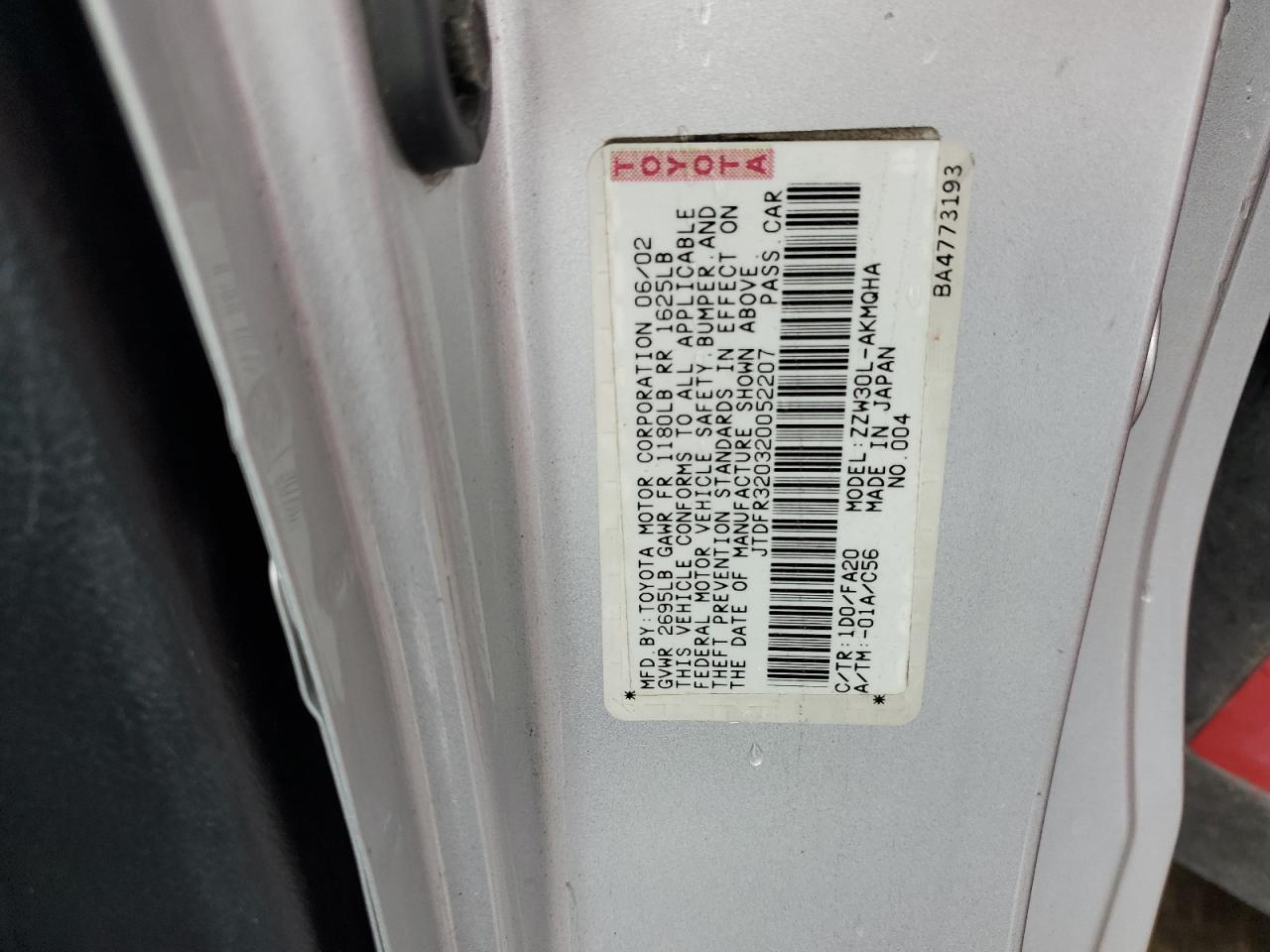 JTDFR320320052207 2002 Toyota Mr2 Spyder