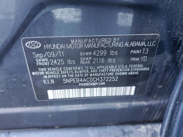 2012 Hyundai Sonata Gls VIN: 5NPEB4AC0CH372252 Lot: 72166503