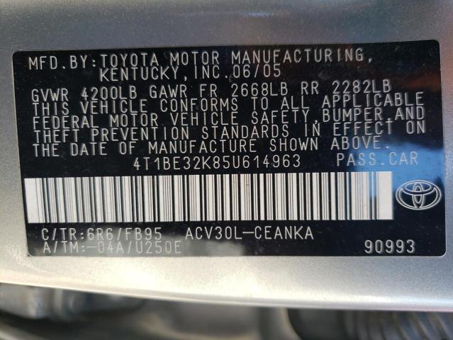 2005 Toyota Camry Le VIN: 4T1BE32K85U614963 Lot: 74180623