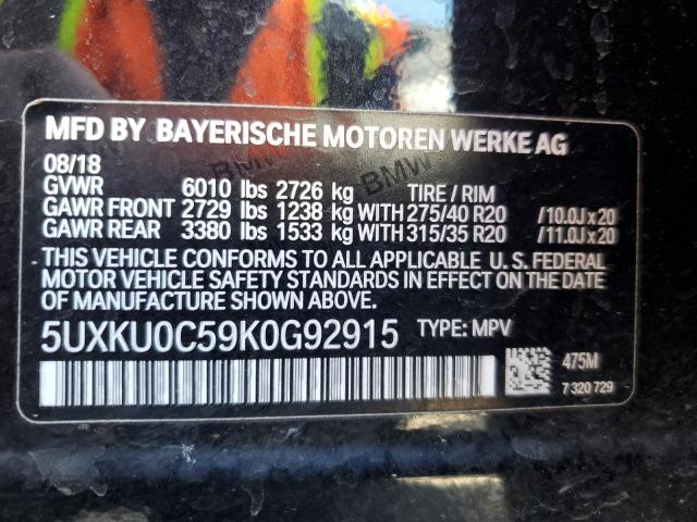 VIN 5UXKU0C59K0G92915 2019 BMW X6, Sdrive35I no.14