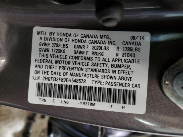 2HGFB2F89EH548578 Honda CIVIC EX