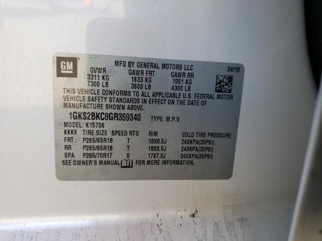 1GKS2BKC8GR359340 GMC YUKON SLT