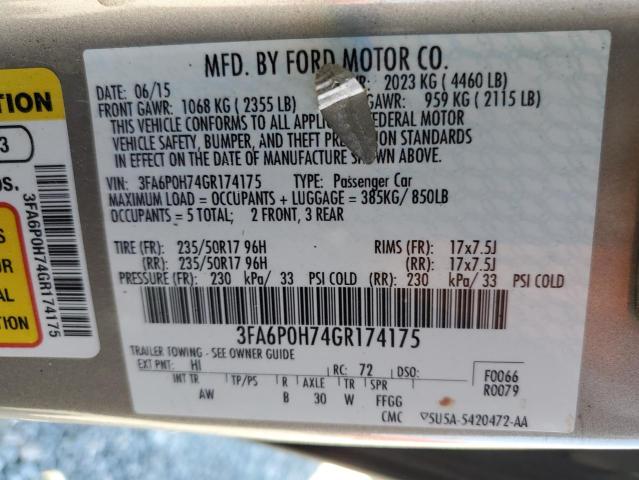 2016 FORD FUSION SE - 3FA6P0H74GR174175