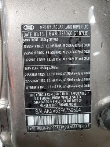 SALAK2V63FA759504 Land Rover Lr4 Hse Luxury