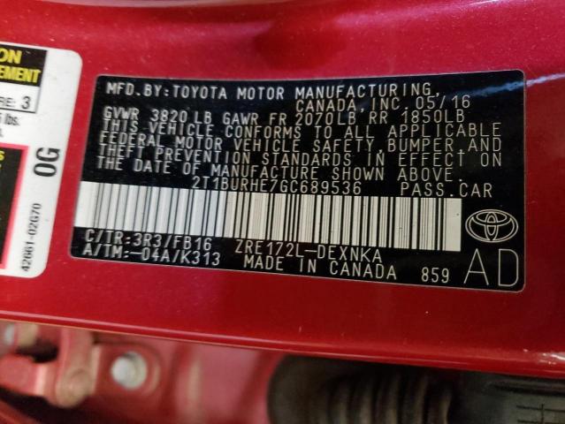 2016 TOYOTA COROLLA L - 2T1BURHE7GC689536