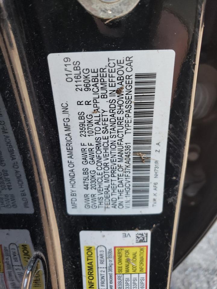 2019 Honda Accord Spo 1.5L(VIN: 1HGCV1F37KA045361